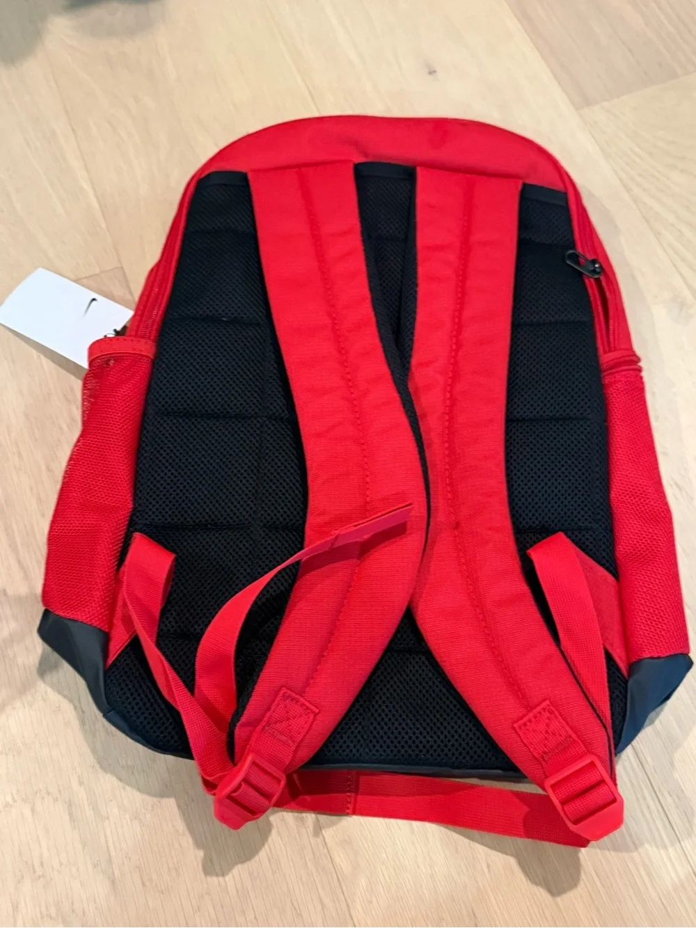 New Nike Brasilia Red and Black medium Men's Backpack with White Swoosh